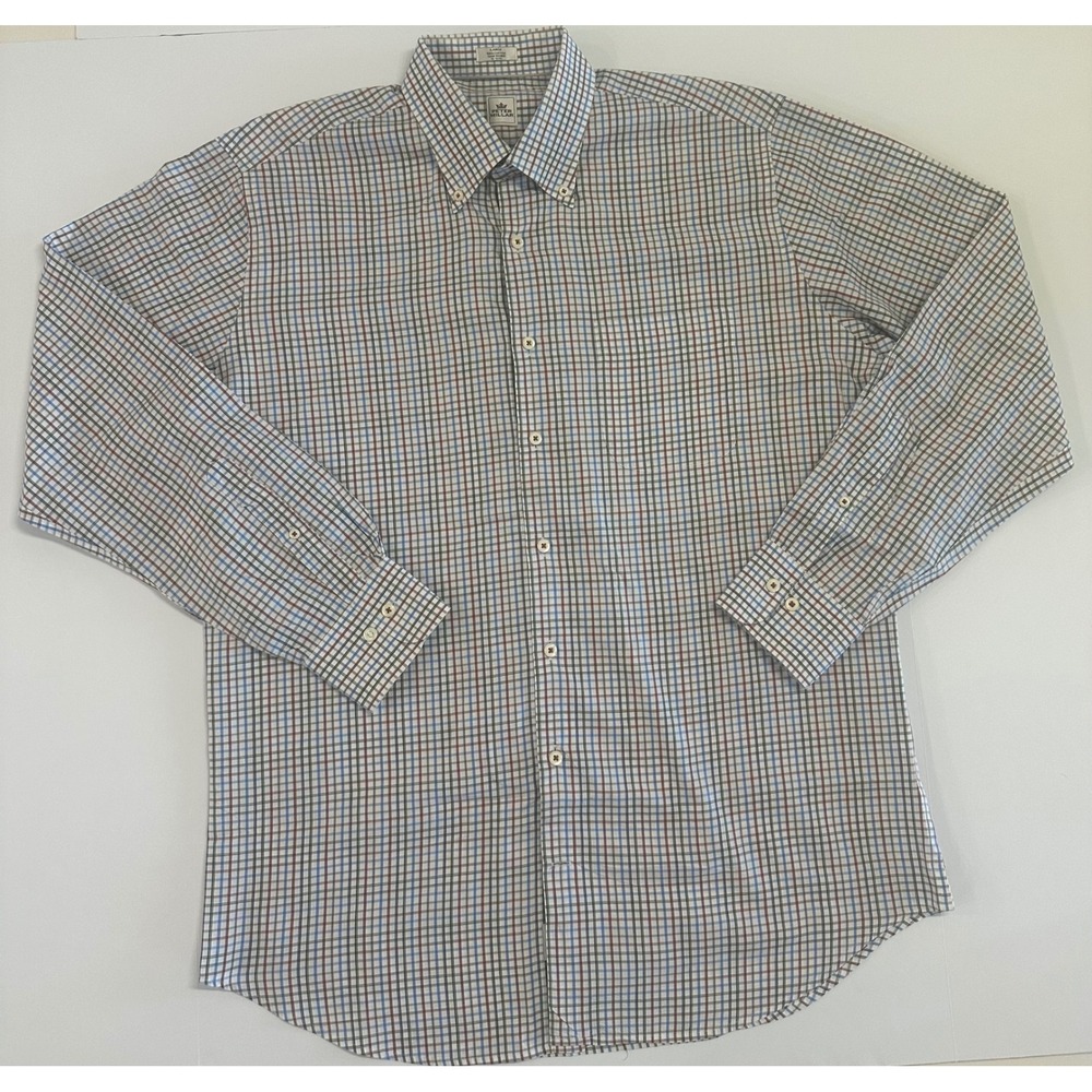 Peter Millar Mens Large Cotton Tattersall Check Button Down Shirt Multi Color